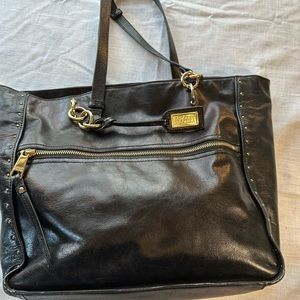 Badgley Mischka Black Tessa Shine Studded Tote - leather with gold hardware